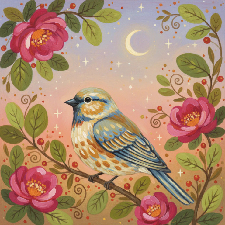 Twilight Rose Finch (PRT-8429-117904) - Canvas Art Print - 18in X 18in