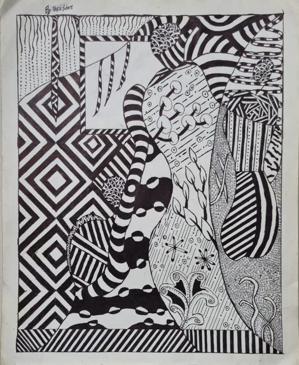 Zentangle Symphony (ART-17986-117960) - Handpainted Art Painting - 11in X 13in