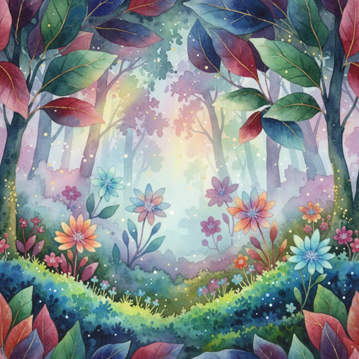 Mystic Bloom Garden Of The Enchanted Forest (PRT-8429-117924) - Canvas Art Print - 18in X 18in