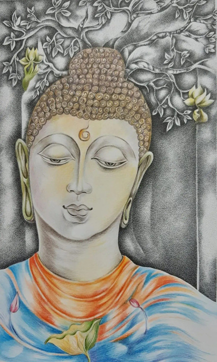 Buddha (ART-17761-118006) - Handpainted Art Painting - 11in X 16in