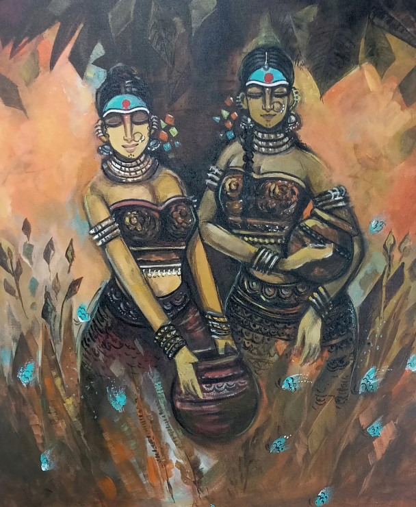 Krishnsakhi (ART-17224-118045) - Handpainted Art Painting - 24in X 30in