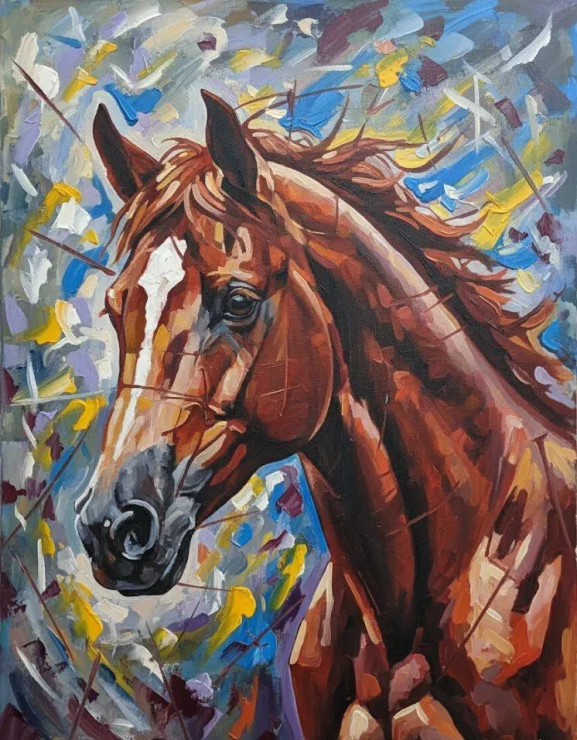 Abstract Horse Painting (ART-3319-118097) - Handpainted Art Painting - 24in X 36in