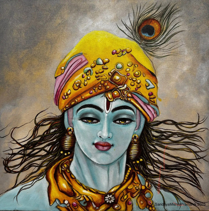 Be The Observer-Krishna (ART-8370-118044) - Handpainted Art Painting - 15in X 15in
