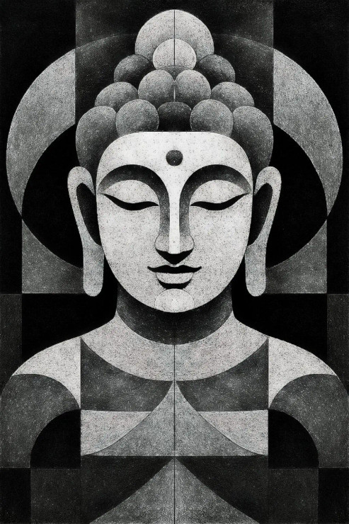 Lord Buddha - Monochrome Abstract 04 (PRT-7990-118134) - Canvas Art Print - 16in X 24in