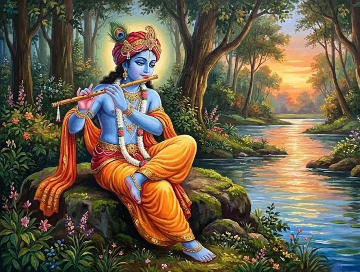 Muralidhar Krishna Acrylic On Canvas (ART-3319-118099) - Handpainted Art Painting - 40in X 30in