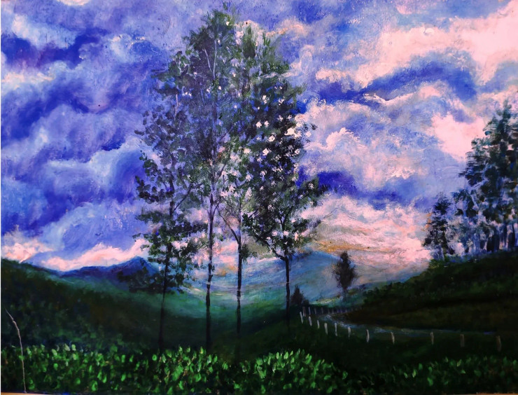 Early Moring In Munnar (ART-15198-118139) - Handpainted Art Painting - 20in X 15in