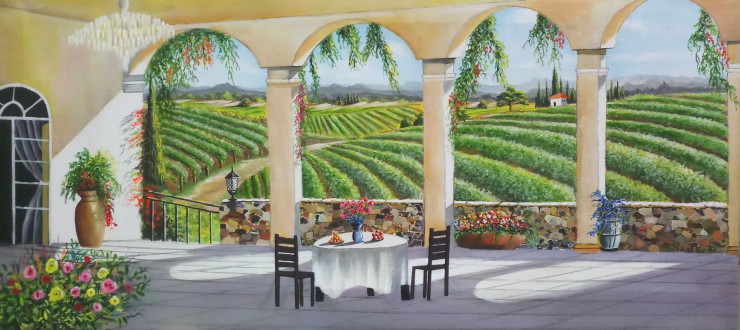 Patio Gardens (ART-5868-118284) - Handpainted Art Painting - 50in X 22in