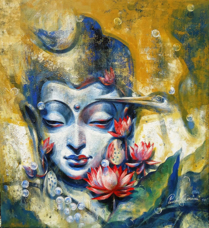 BUDHHA (ART-17072-118216) - Handpainted Art Painting - 40in X 46in