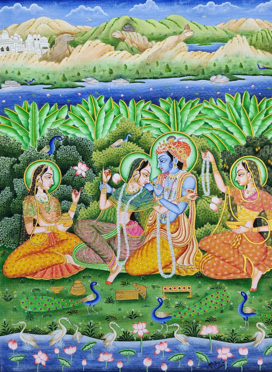 Radha Krishna (ART-15970-118373) - Handpainted Art Painting - 30in X 23in