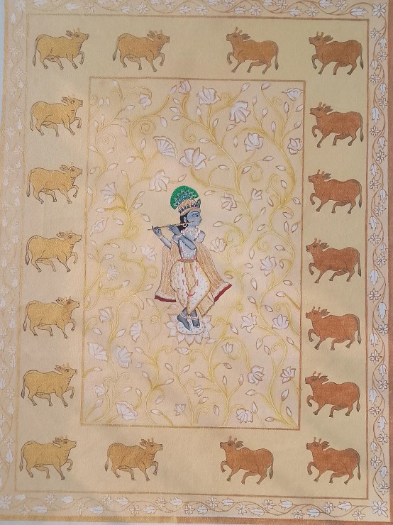 Golden Pichwai Shrinathji Painting (ART-17469-118247) - Handpainted Art Painting - 15in X 20in