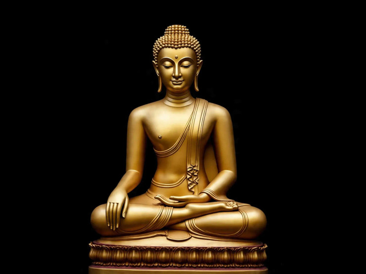Golden Buddha In Black Background - 07/10 (PRT-7990-118348) - Canvas Art Print - 30in X 23in