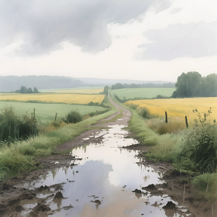 After The Rain, The Road Remembers (PRT-8429-118193) - Canvas Art Print - 18in X 18in