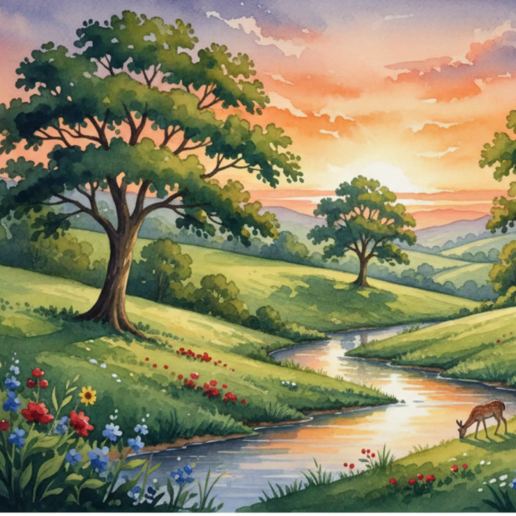 Where The Meadow Breathes At Sunset (PRT-8429-118308) - Canvas Art Print - 18in X 18in