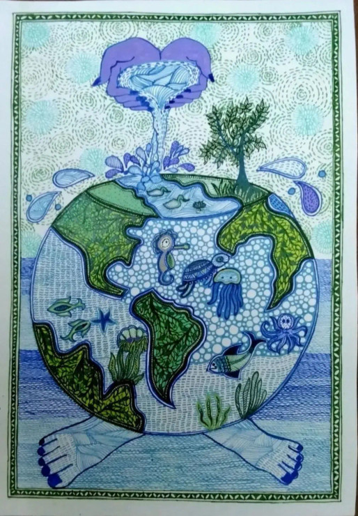 Environment Day Madhubani Painting By Artistic Dreamzone (ART-17998-118426) - Handpainted Art Painting - 8in X 11in