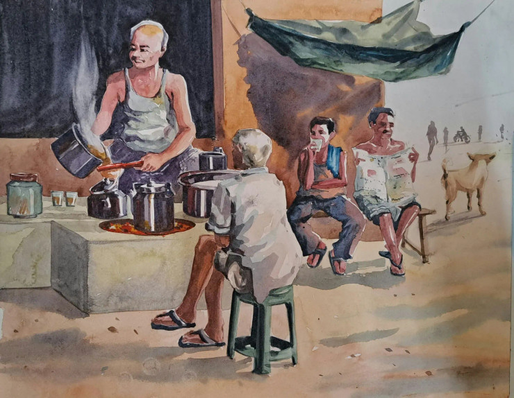 Tea Stall (PRT-18009-118681) - Canvas Art Print - 24in X 19in