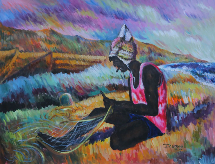The Fisherman (ART-6412-118607) - Handpainted Art Painting - 24in X 18in