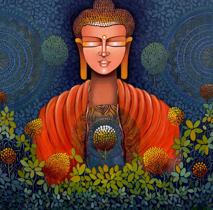 Chetna Series 1 (ART-3702-118704) - Handpainted Art Painting - 36in X 36in