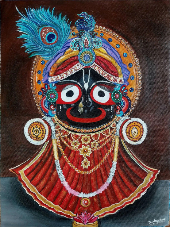 Lord Jagannath (ART-17026-118504) - Handpainted Art Painting - 12in X 16in