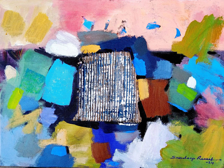 Some Pieces Of My Thinking 3 (Abstract) (ART-5244-118613) - Handpainted Art Painting - 24in X 18in