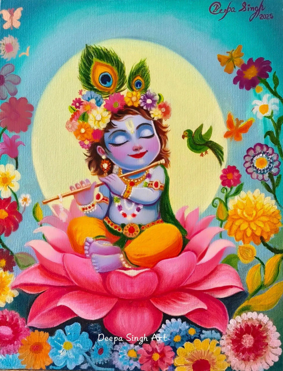 Kanha (ART-8424-118660) - Handpainted Art Painting - 14in X 18in