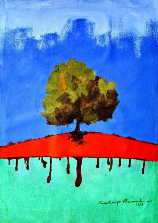 Divine Tree (Landscape) Painting (ART-5244-118623) - Handpainted Art Painting - 18in X 24in