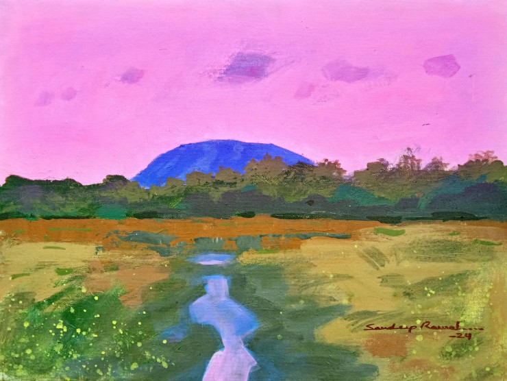 Pink Morning (Landscape) Painting (ART-5244-118622) - Handpainted Art Painting - 24in X 18in