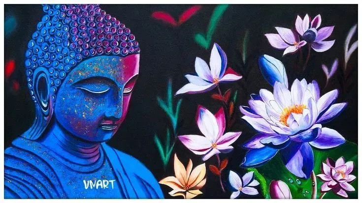 Meditating Buddha (ART-8606-118640) - Handpainted Art Painting - 32in X 18in