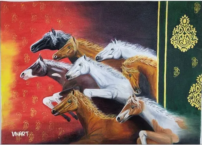 Lucky Horses (ART-8606-118641) - Handpainted Art Painting - 20in X 29in
