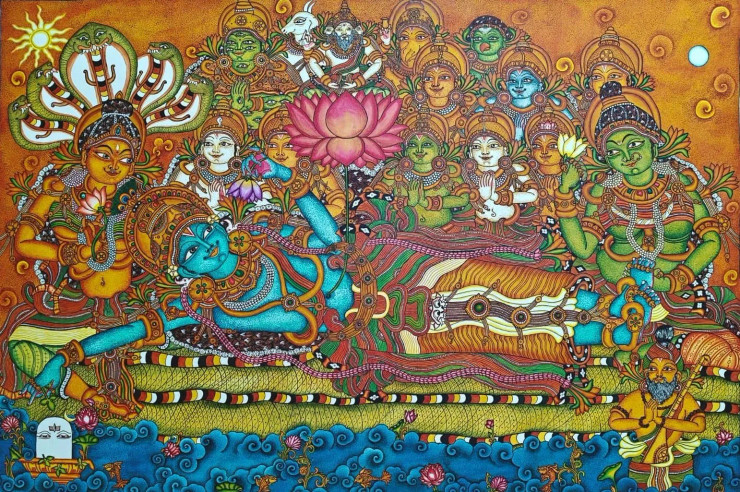Ananthasayanam (ART-16453-118709) - Handpainted Art Painting - 80in X 55in