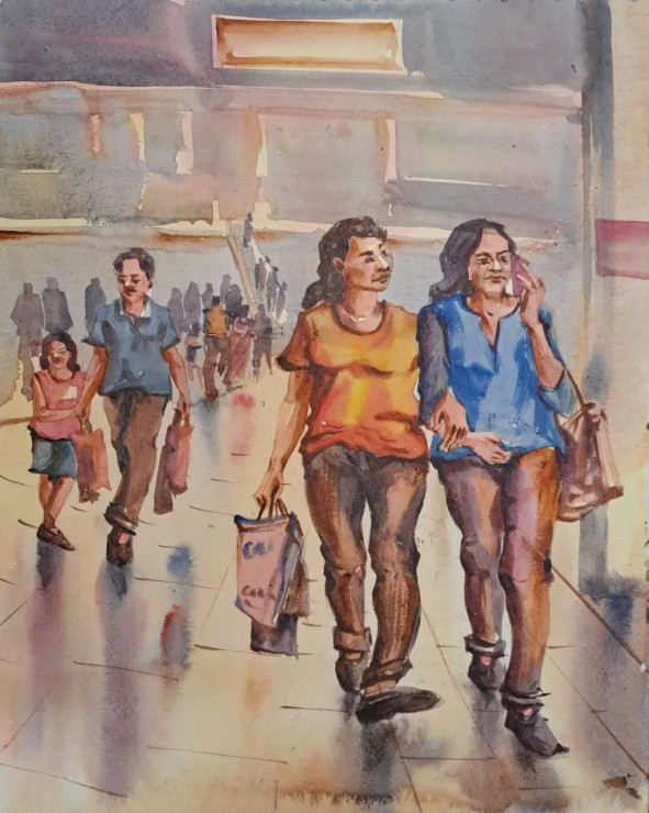 Composition (ART-18009-118583) - Handpainted Art Painting - 11in X 15in