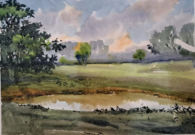 Landscape (ART-18009-118453) - Handpainted Art Painting - 15in X 11in