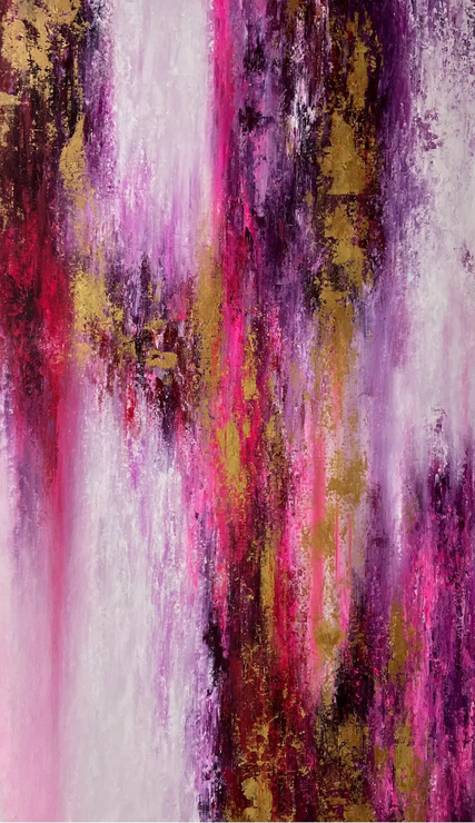 Crimson And Gold Layers (ART-8156-118747) - Handpainted Art Painting - 60in X 100in