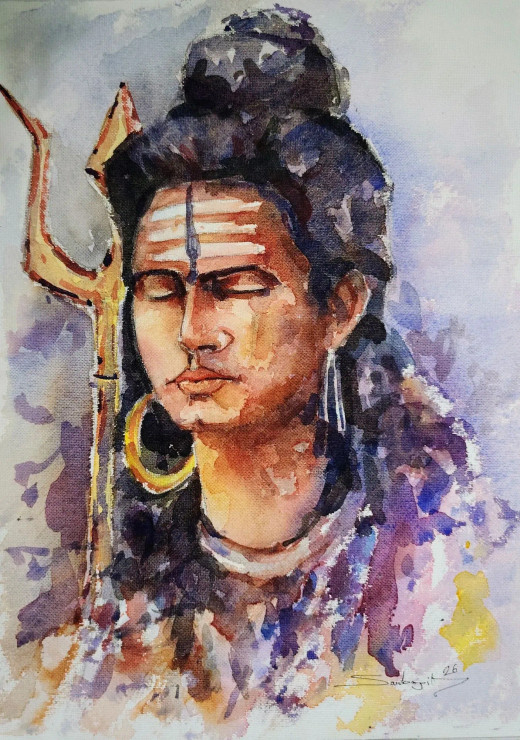 Shiva – The Eternal Meditator (ART-17209-118735) - Handpainted Art Painting - 11in X 15in