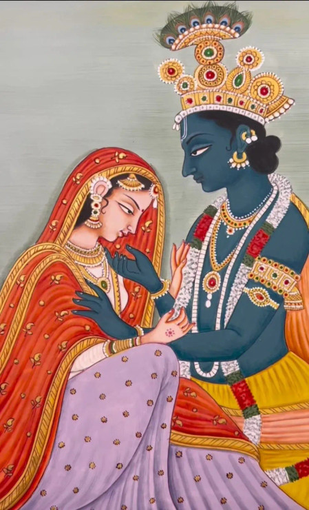 HAND MADE RADHA KRISHNA ART WORK ON CANVAS (ART-15404-118725) - Handpainted Art Painting - 12in X 12in