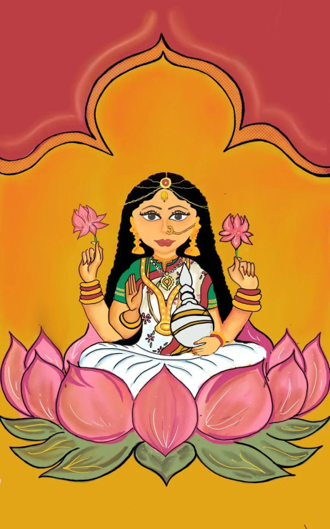 Saraswati Maa (PRT-17303-118634) - Canvas Art Print - 11in X 18in