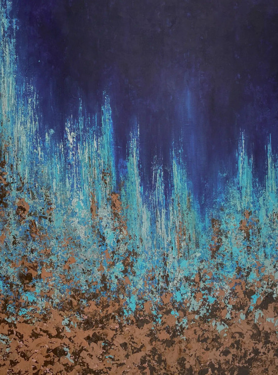 Layered Blue (ART-8156-118778) - Handpainted Art Painting - 42in X 56in