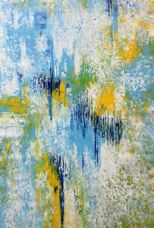 Rhythm In Blue And Gold (ART-8156-118800) - Handpainted Art Painting - 43in X 62in