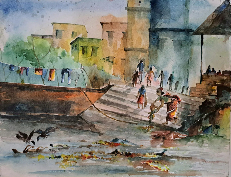 Landscape (ART-18009-118791) - Handpainted Art Painting - 15in X 11in