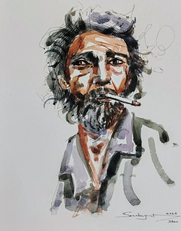 Urban Soul: Expressive Hand-Painted Man Portrait (PRT-17209-118801) - Canvas Art Print - 28in X 36in