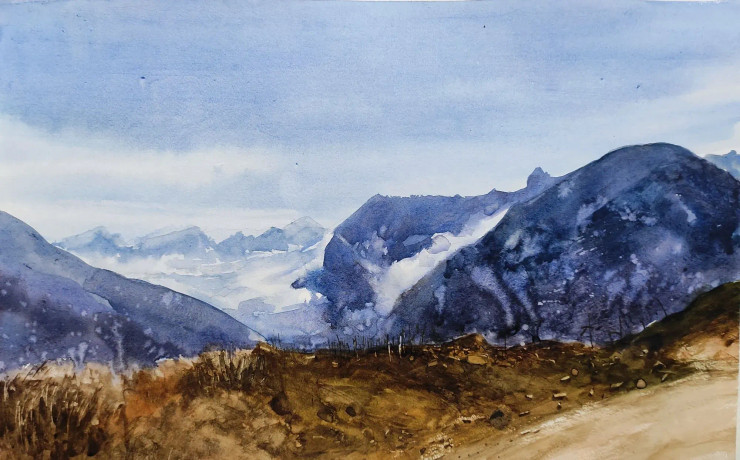 Mountain (ART-7901-118894) - Handpainted Art Painting - 22in X 14in