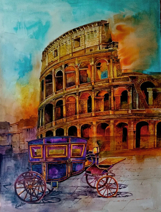 The Colosseum (ART-8538-118957) - Handpainted Art Painting - 22in X 30in