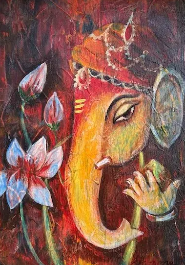 Ganpati (ART-16110-118972) - Handpainted Art Painting - 9in X 13in