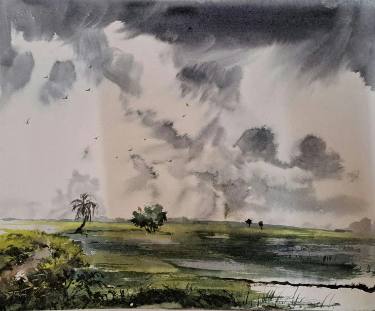 Landscape (ART-18009-118834) - Handpainted Art Painting - 11in X 15in