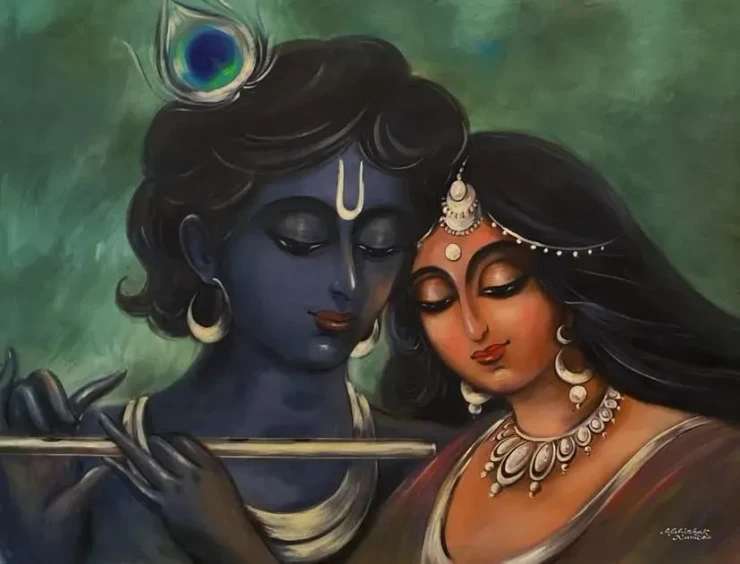 Radhakrishna (ART-3512-119134) - Handpainted Art Painting - 40in X 29in