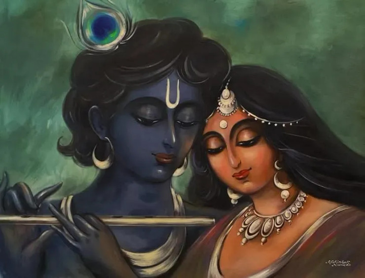 Radhakrishna (ART-3512-119134) - Handpainted Art Painting - 40in X 29in