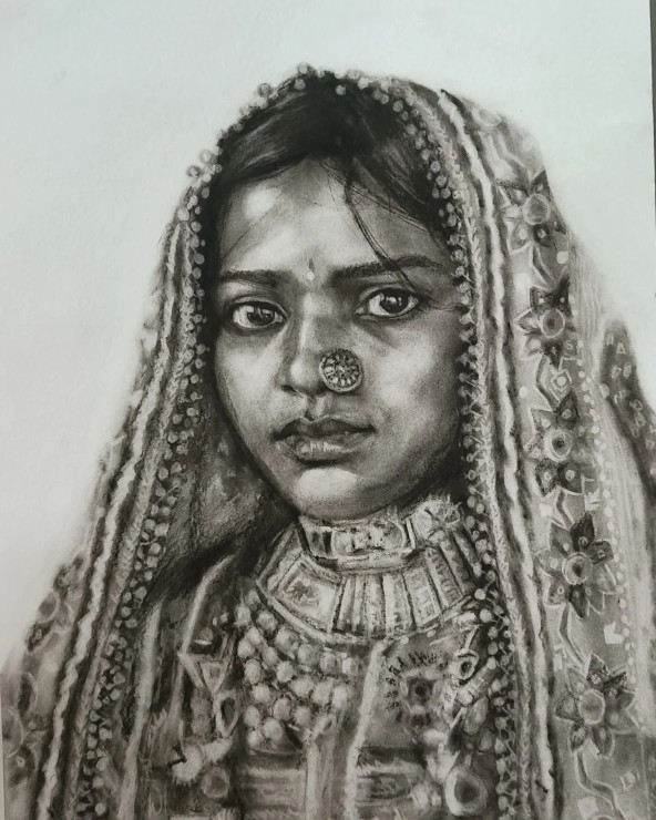 The Sovereign Gaze (ART-8316-119123) - Handpainted Art Painting - 12in X 16in