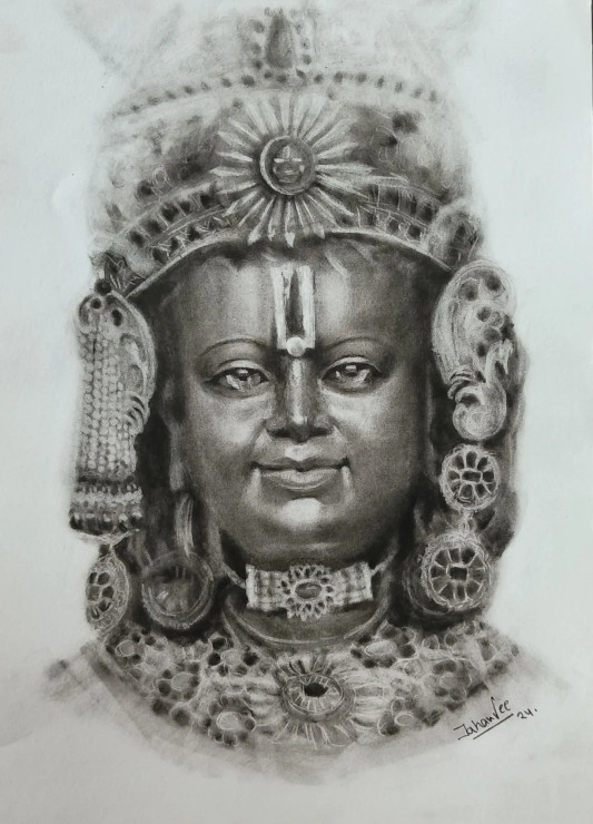 Ram Lalla Charcoal Portrait (ART-8316-119120) - Handpainted Art Painting - 12in X 16in
