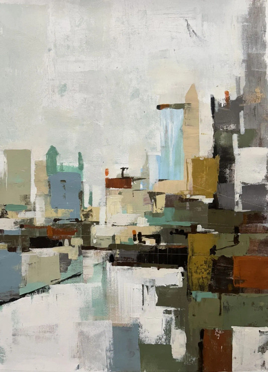 Abstract Cityscape Painting | Original Handmade Contemporary Wall Art | Modern Decor (ART-16885-119132) - Handpainted Art Painting - 36in X 48in