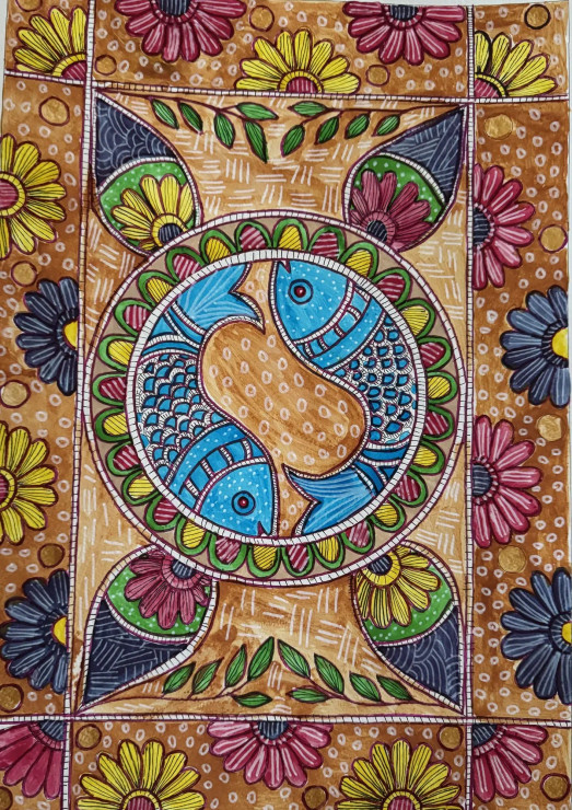 Madhubani Painting (ART-17980-119232) - Handpainted Art Painting - 13in X 19in