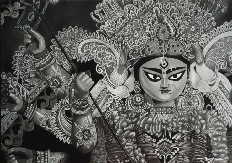 Adi Shakti (ART-18115-119313) - Handpainted Art Painting - 17in X 12in